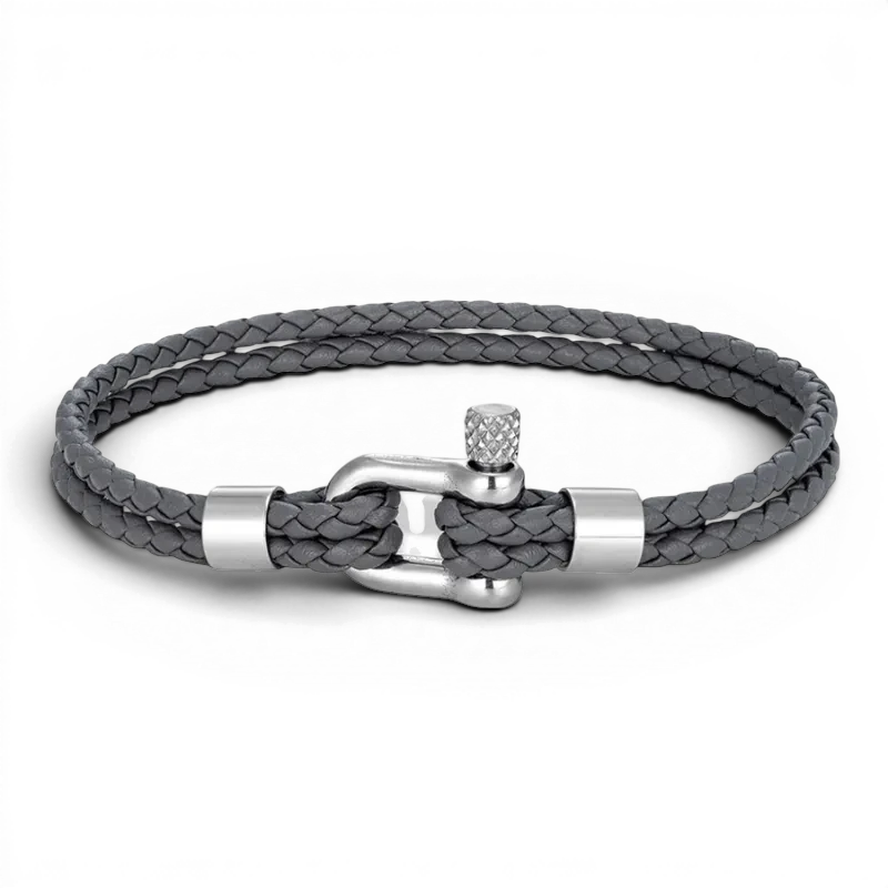 PULSEIRA MASCULINA DE COURO CINZA BRAID | MONTRIER