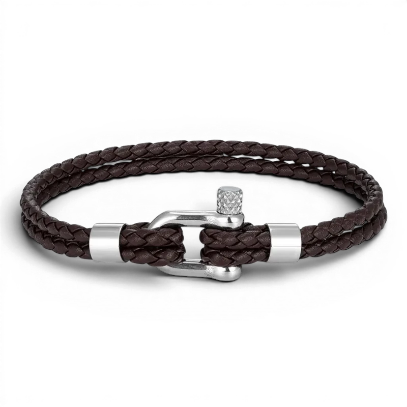 PULSEIRA MASCULINA DE COURO MARROM BRAID | MONTRIER