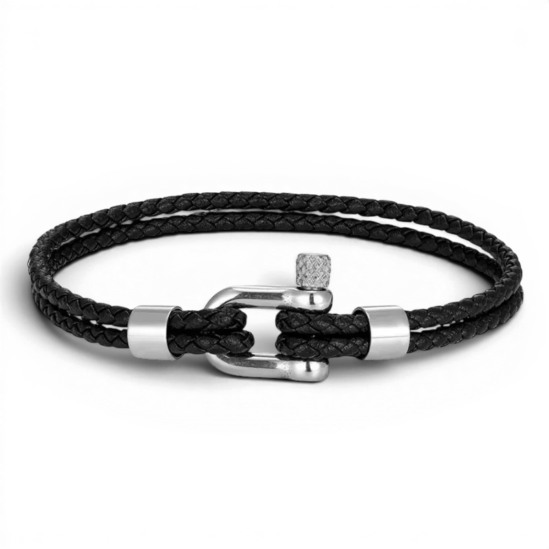 PULSEIRA MASCULINA DE COURO PRETA BRAID | MONTRIER