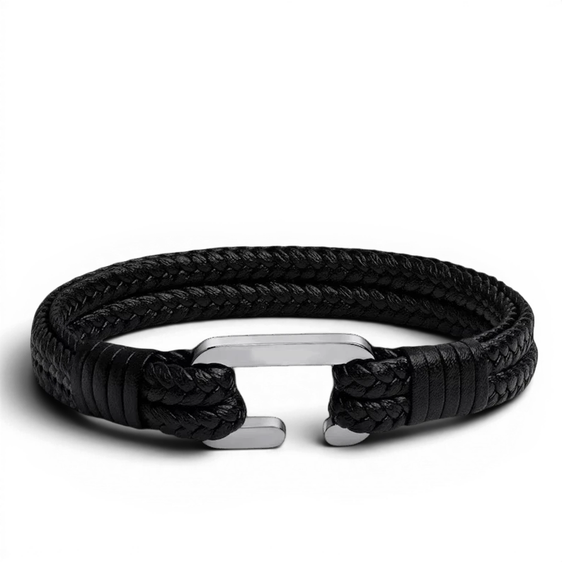PULSEIRA MASCULINA DE COURO TRANÇADO PRETO AXIS | MONTRIER