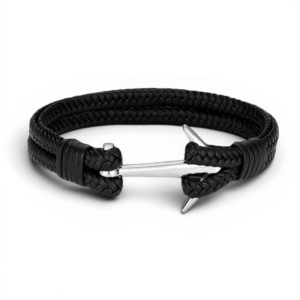 PULSEIRA MASCULINA DE COURO TRANÇADO PRETO VANGUARD | MONTRIER