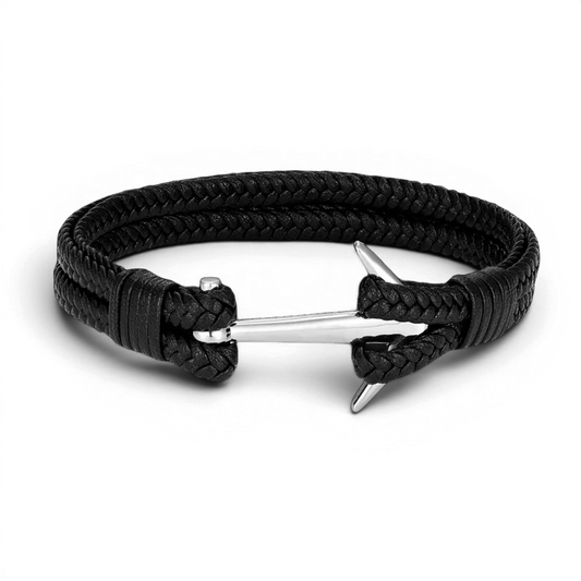PULSEIRA MASCULINA DE COURO TRANÇADO PRETO VANGUARD | MONTRIER
